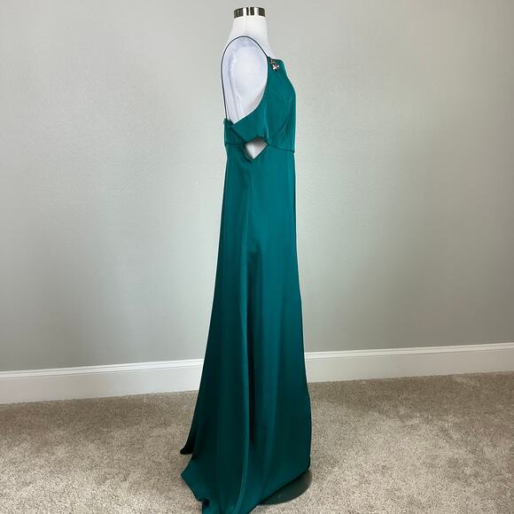 Sachin & Babi Satin Cut Out A-Line Long Evening Gown Green Size 10 Formal Dress - Picture 4 of 13